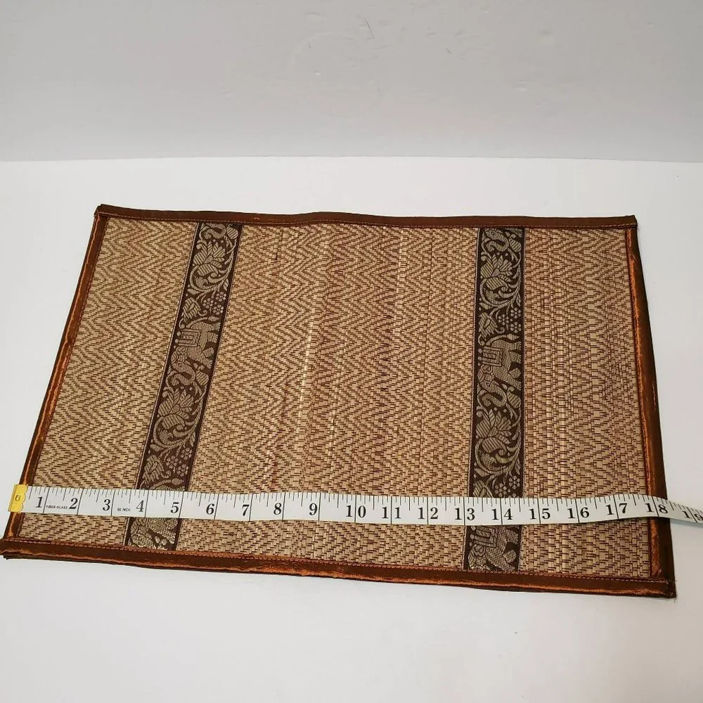 Silk Trim Reed Placemat Coaster Set, Set of 12, Bronze Elephant Boho Table Mats